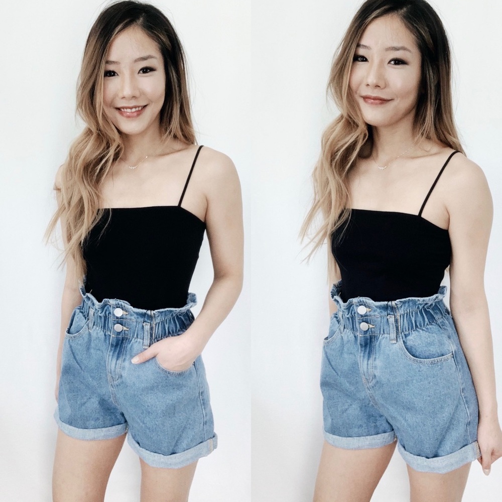 Super High-waist Elastic Denim Shorts - Picture 3 of 7